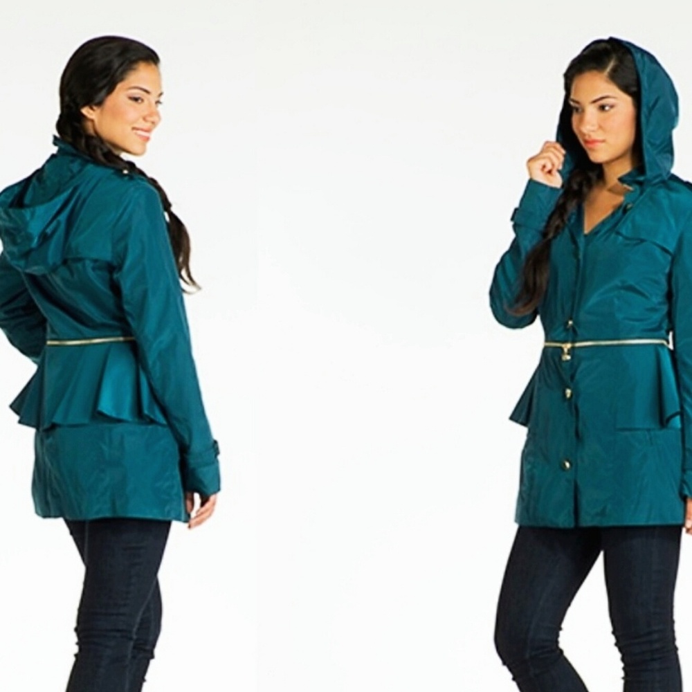 Betsey Johnson Slate Teal Rainjacket, L